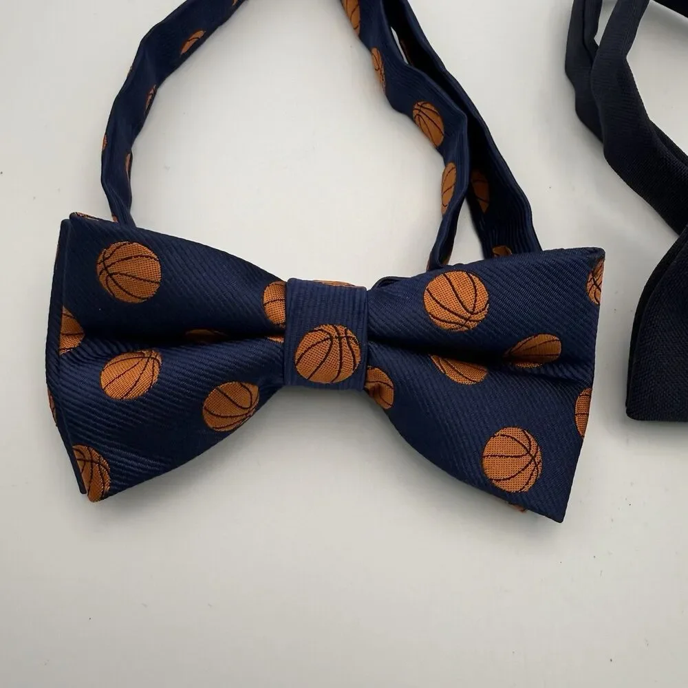 Boys Navy Bow Ties Adjustable Holiday Wedding Church Set Of 2 Basketball